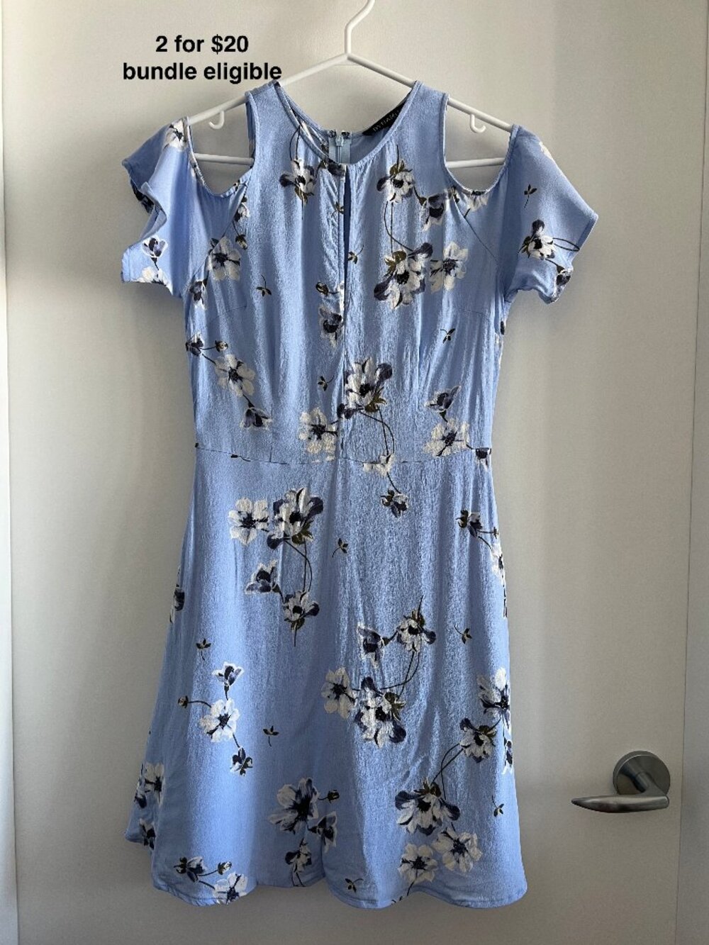 Dynamite Periwinkle Floral Fit & Flare Dress Cold Shoulder Knee Length